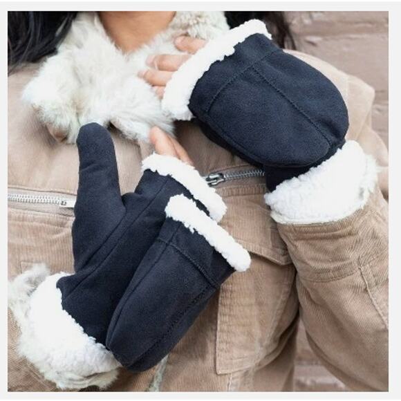 Isotoner Microsuede Flip Top Mittens - Black S/M  New NWT - Picture 1 of 6